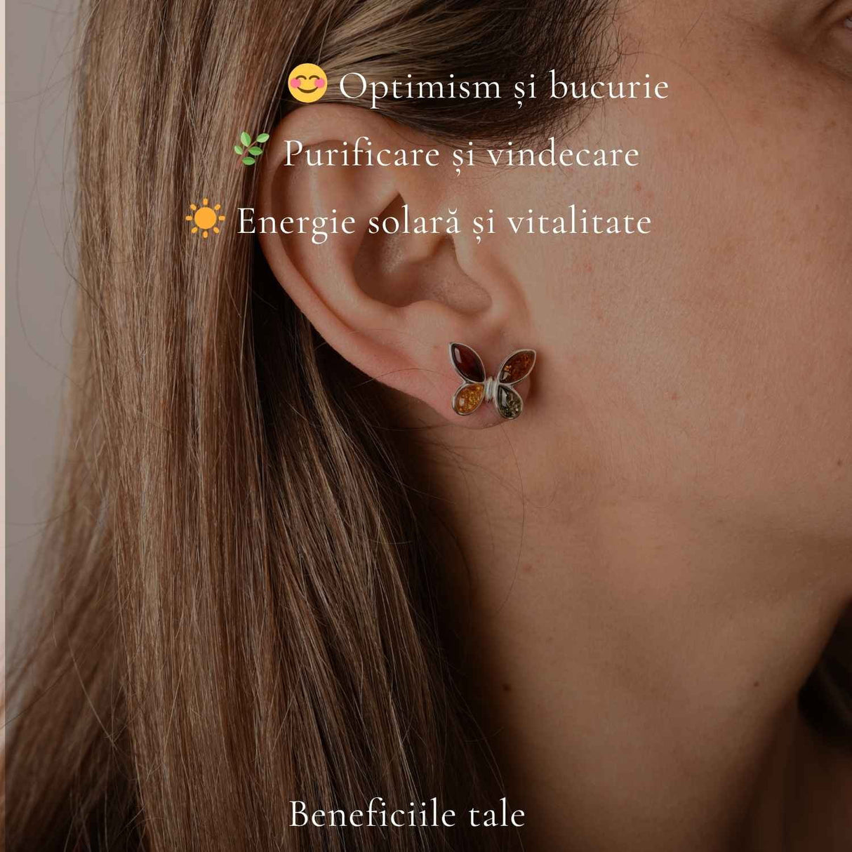 Cercei Argint 925 cu Chihlimbar Multicolor Fluture – Bucurie si Feminitate
