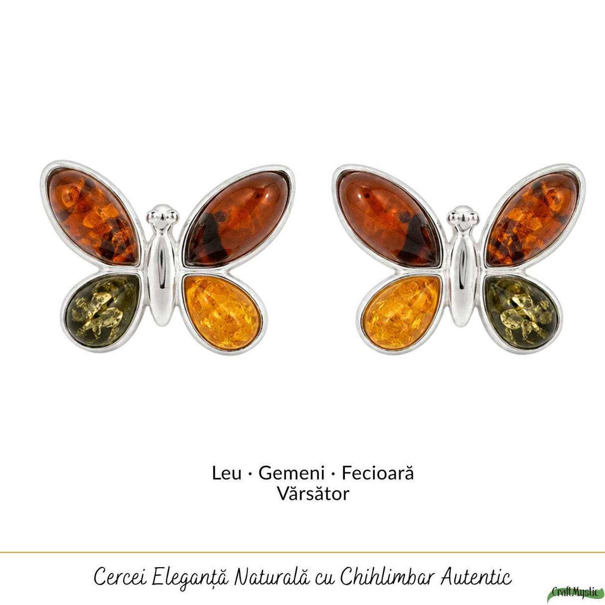 Cercei Argint 925 cu Chihlimbar Multicolor Fluture – Bucurie si Feminitate