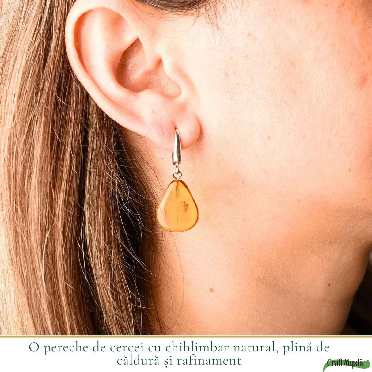 Cercei Argint 925 cu Chihlimbar Natural Lacrima – Energie Calda si Eleganta Feminina
