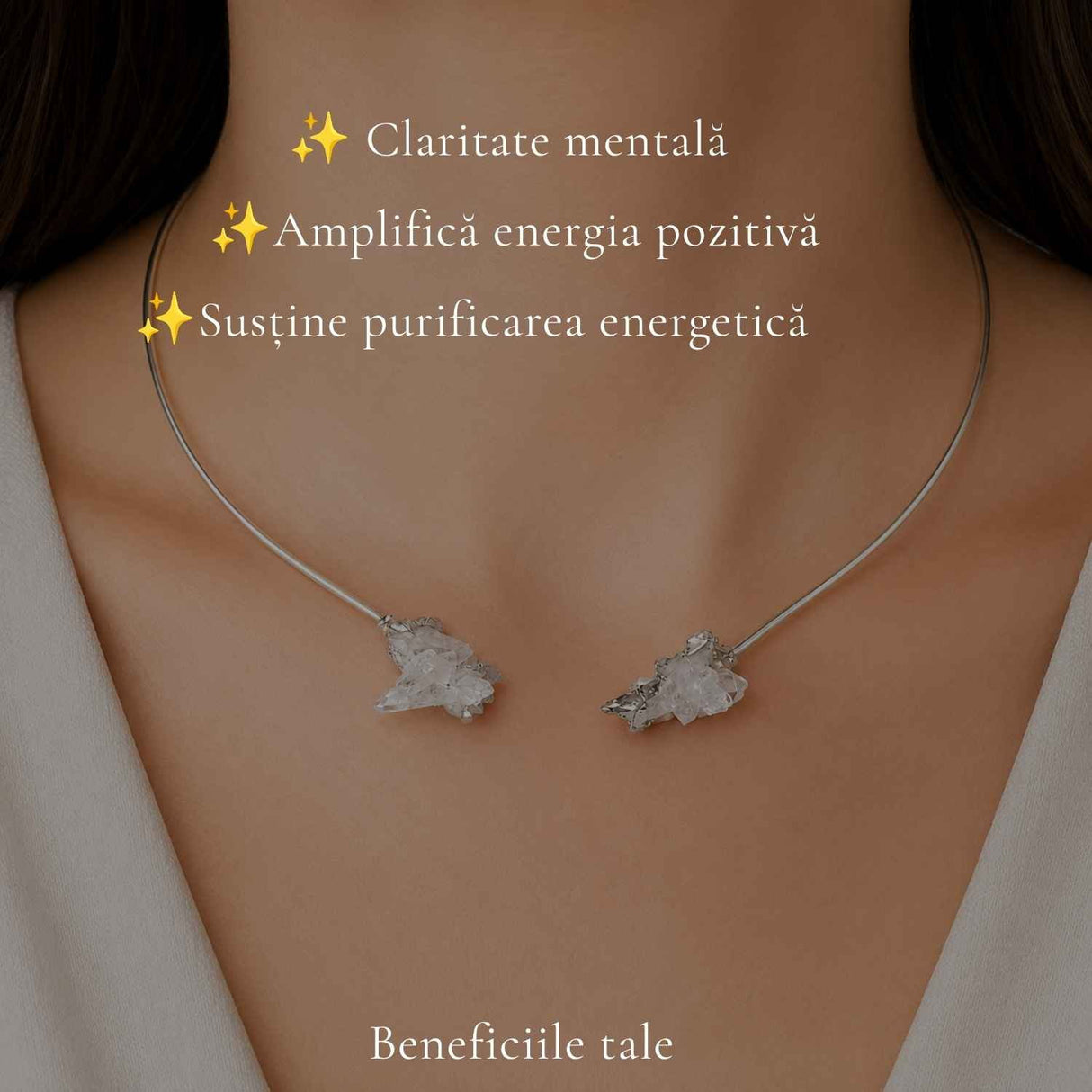 Colier Choker Argintiu cu Cuart de Stanca Natural – Claritate si Echilibru Energetic