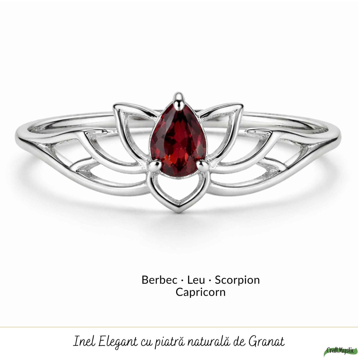 Inel Argint 925 cu Granat Lotus – Energie, Echilibru si Renastere