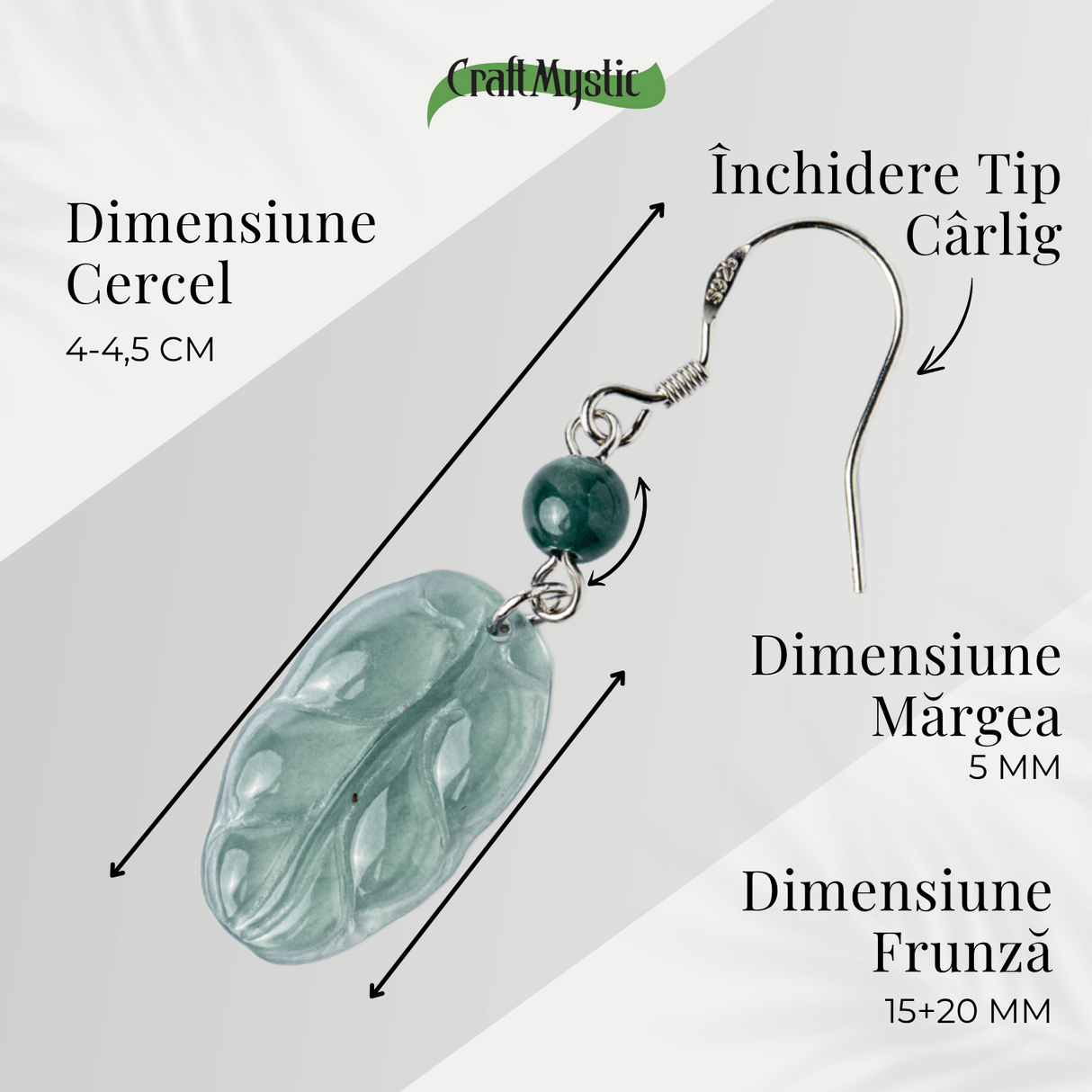Cercei Argint 925 cu Jad Albastru Guatemala - Model Frunza Naturala pentru Puritate si Armonie Interioara