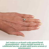 Inel argint 925 cu Kyanit verde natural forma dreptunghiulara - piatra claritatii mentale si a echilibrului interior