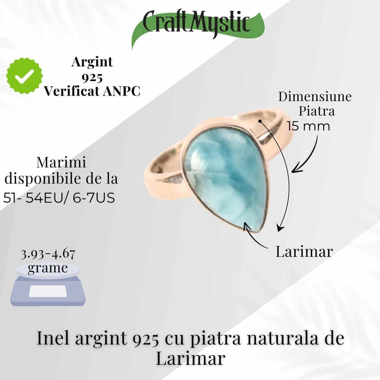 Inel Argint 925 cu Larimar in Forma de Lacrima - Liniste si Claritate Interioara