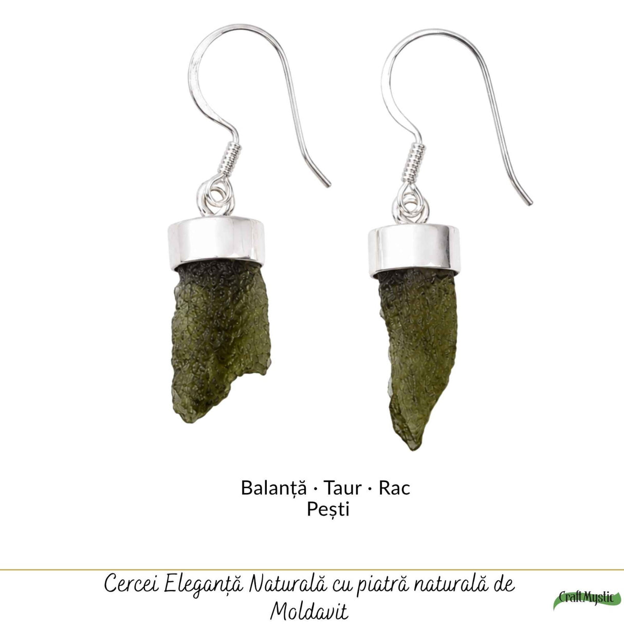 Cercei Argint 925 cu Moldavit Brut – Echilibru si Energie Naturaa