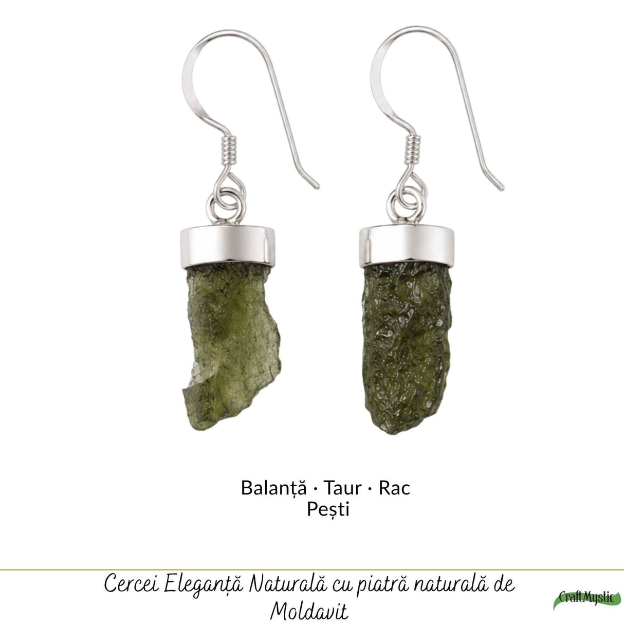 Cercei Argint 925 cu Moldavit Brut – Energie, Echilibru si Transformare