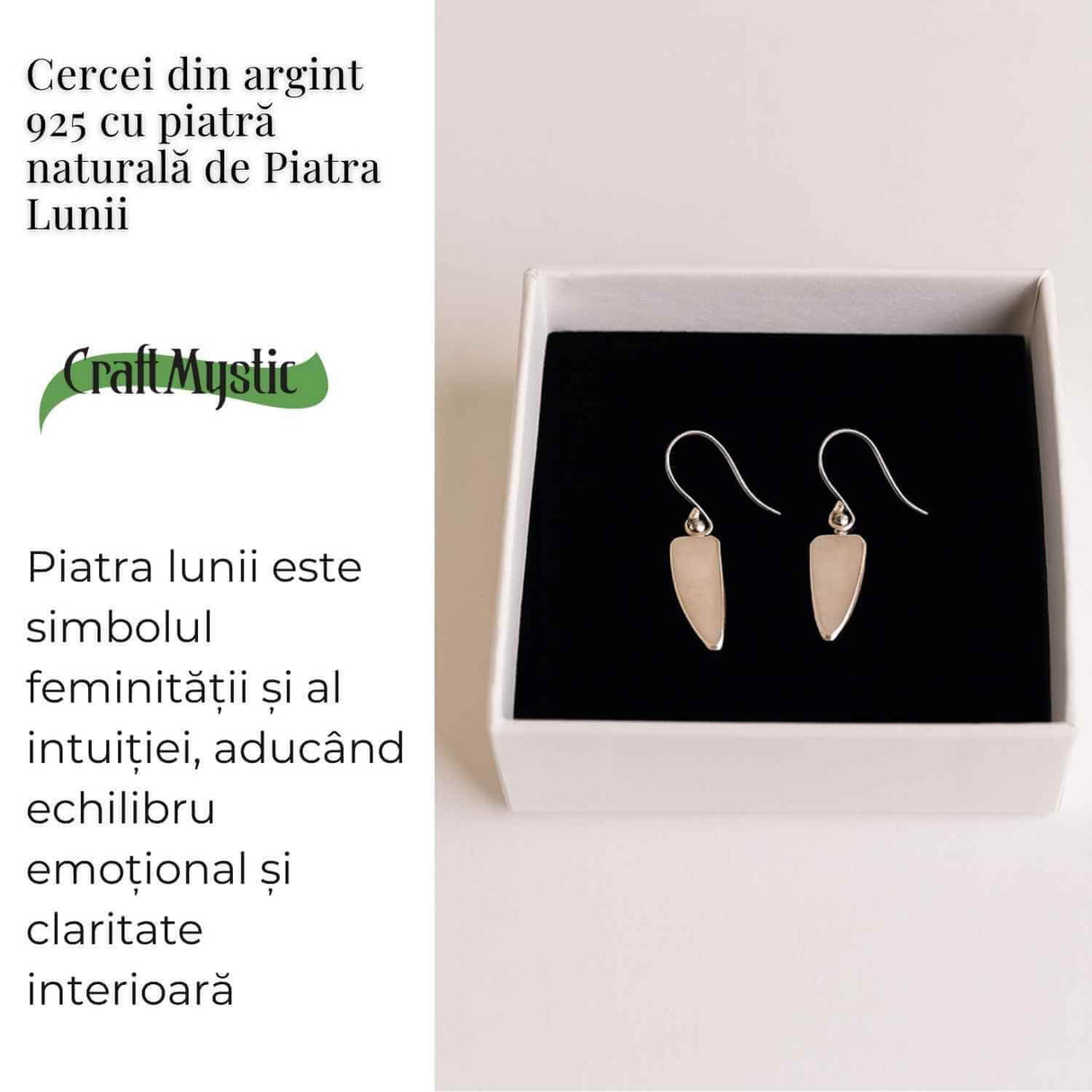 Cercei Argint 925 cu Piatra Lunii Lama - Curaj si Protectie