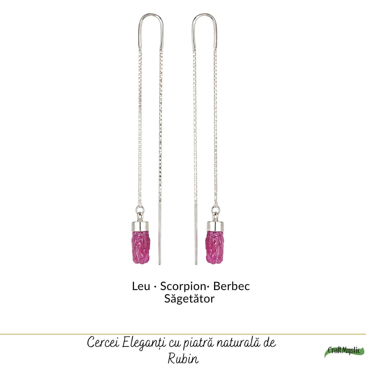 Cercei Lungi Argint 925 cu Rubin Brut Natural – Pasiune si Feminitate Autentica