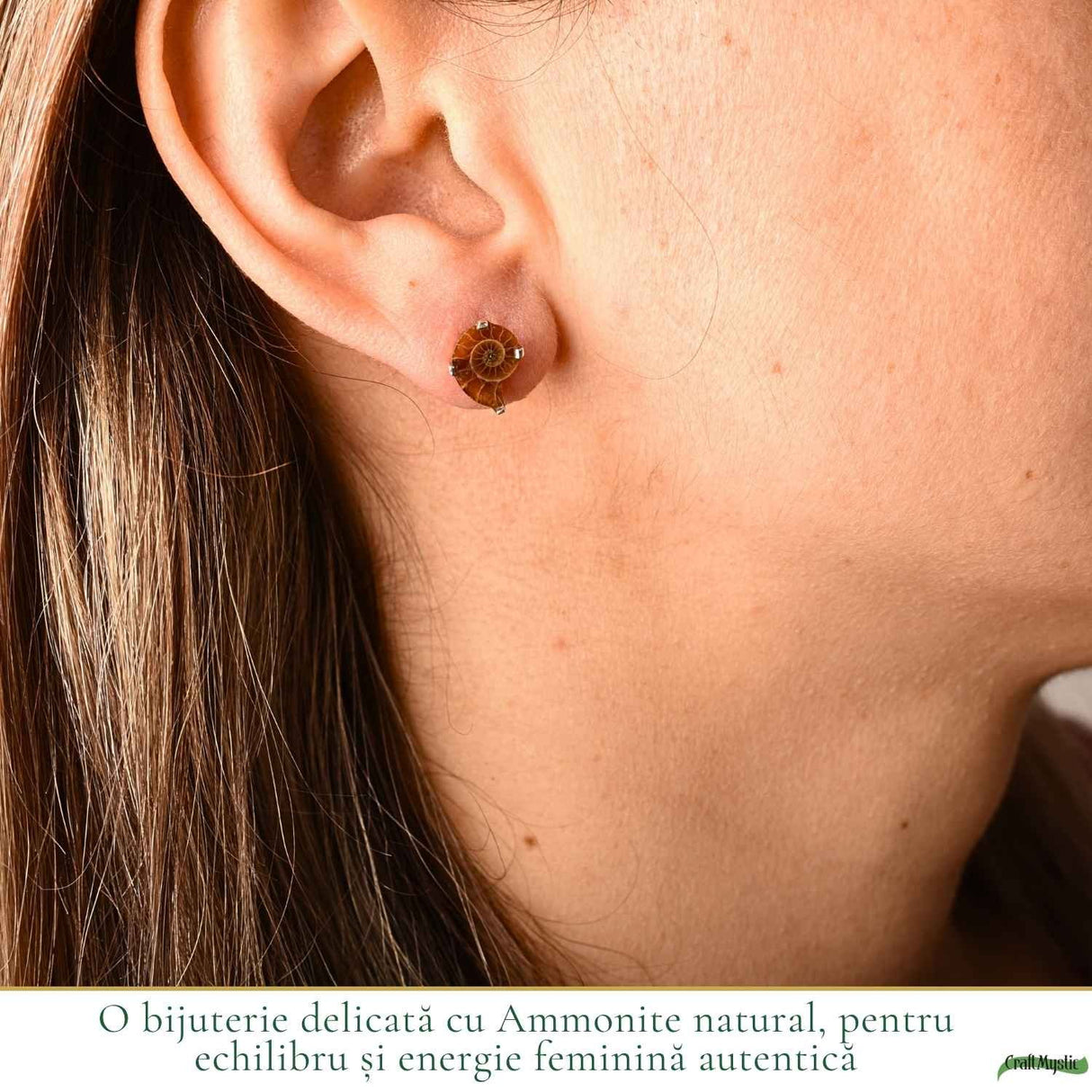 Cercei Argint 925 cu Amonit Natural in Forma de Melc – Echilibru si Evolutie