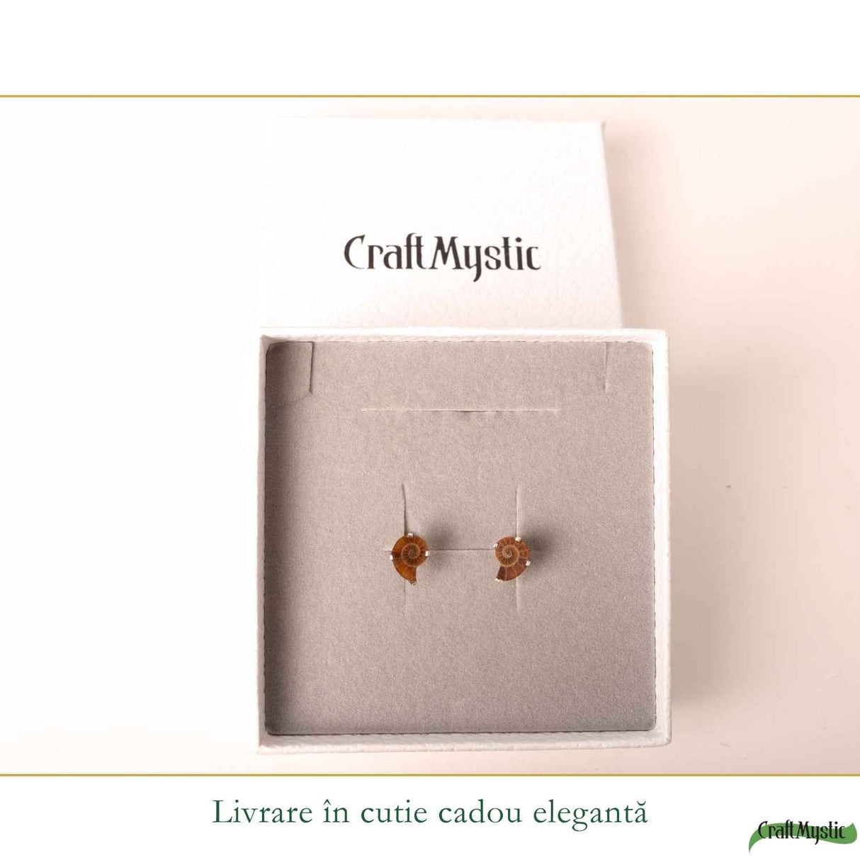 Cercei Argint 925 cu Amonit Natural in Forma de Melc – Echilibru si Evolutie