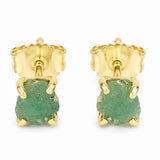 Cercei Argint 925 Placat cu Aur 18K si Smarald Brut – Eleganta Naturala si Feminitate