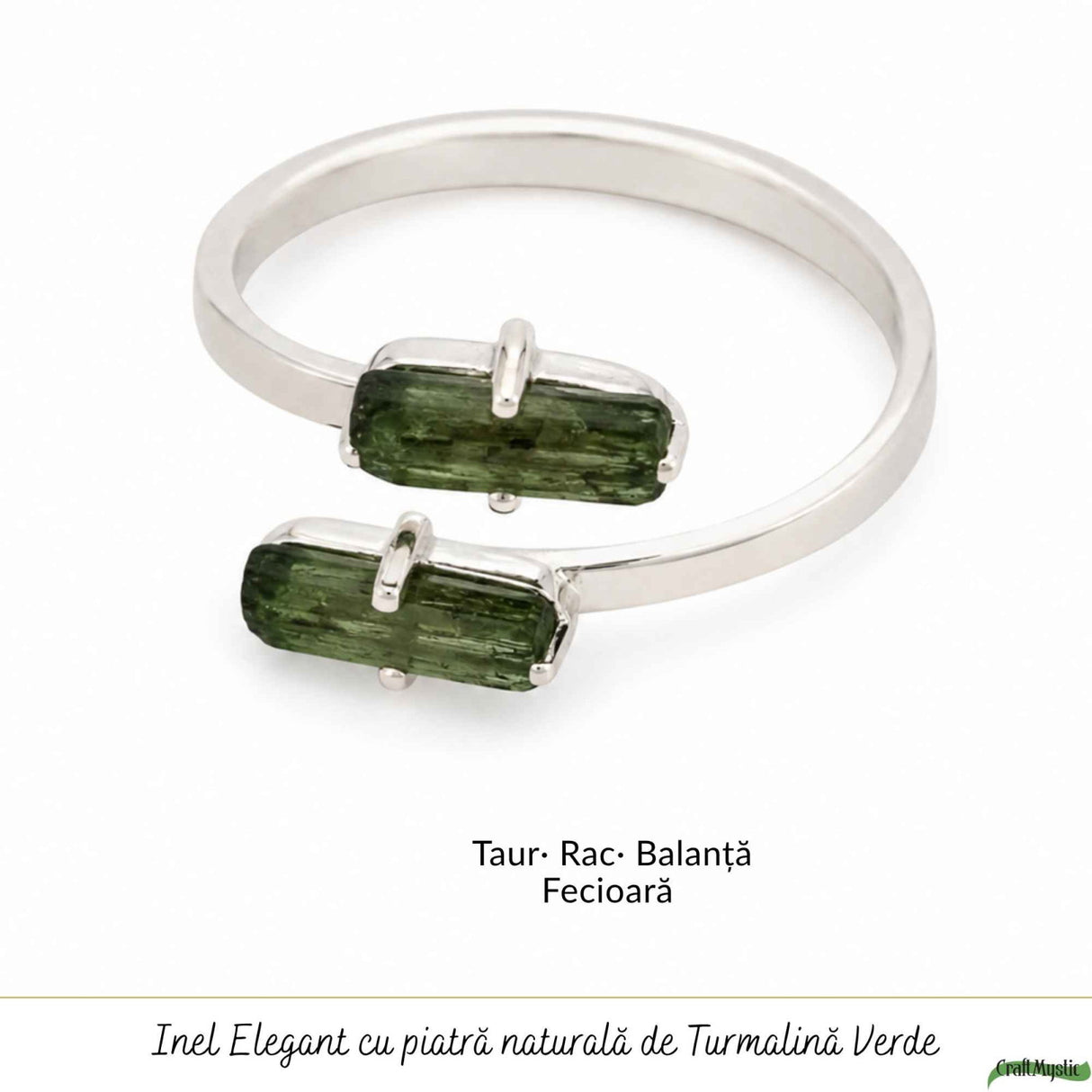 Inel Argint 925 cu Turmalina Verde Bruta – Echilibru si Energie Naturala