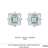 Cercei argint 925 patrati cu topaz albastru – claritate si echilibru interior