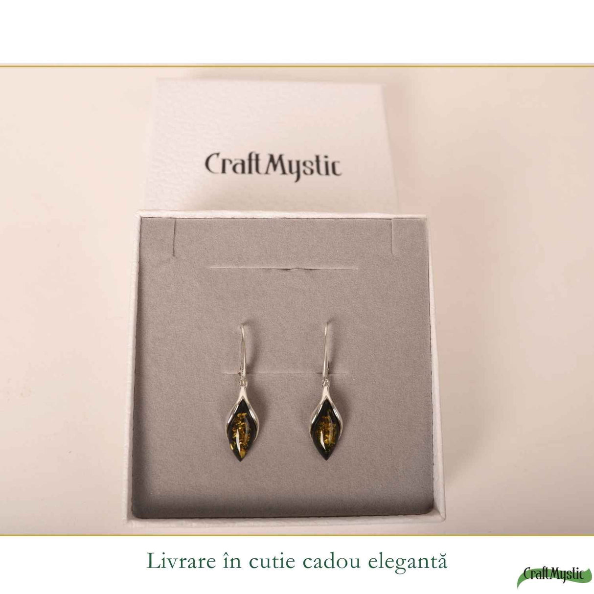 Cercei Argint 925 Oval cu Chihlimbar Verde - Eleganta Naturala si Energie Pozitiva