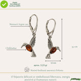 Cercei Argint 925 Pasarea Colibri cu Chihlimbar Rosu - Energie, Bucurie si Eleganta Naturala