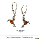 Cercei Argint 925 Pasarea Colibri cu Chihlimbar Rosu - Energie, Bucurie si Eleganta Naturala