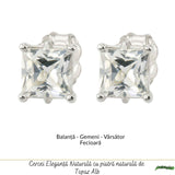 Cercei Argint 925 cu Topaz Alb Fatetat Patrat – Claritate si Eleganta Delicata