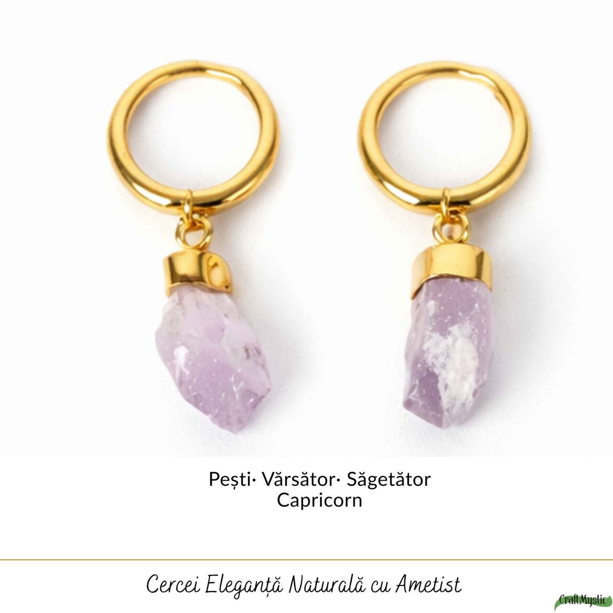 Cercei Argint 925 Placat Aur 18K cu Ametist Brut – Claritate, Calm si Eleganta Naturala