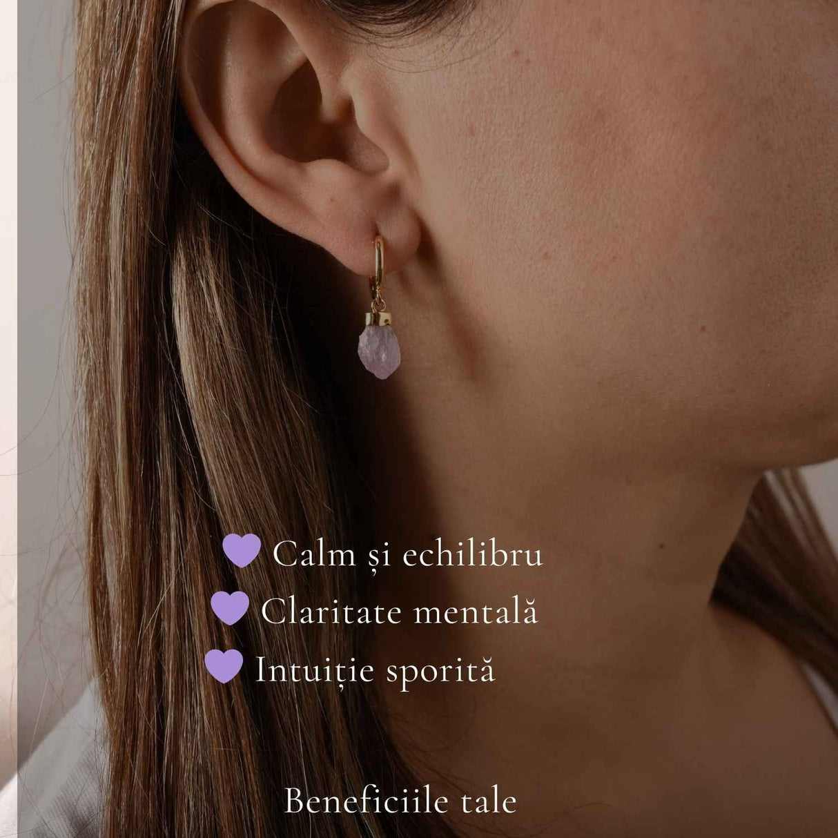 Cercei Argint 925 Placat Aur 18K cu Ametist Brut – Claritate, Calm si Eleganta Naturala