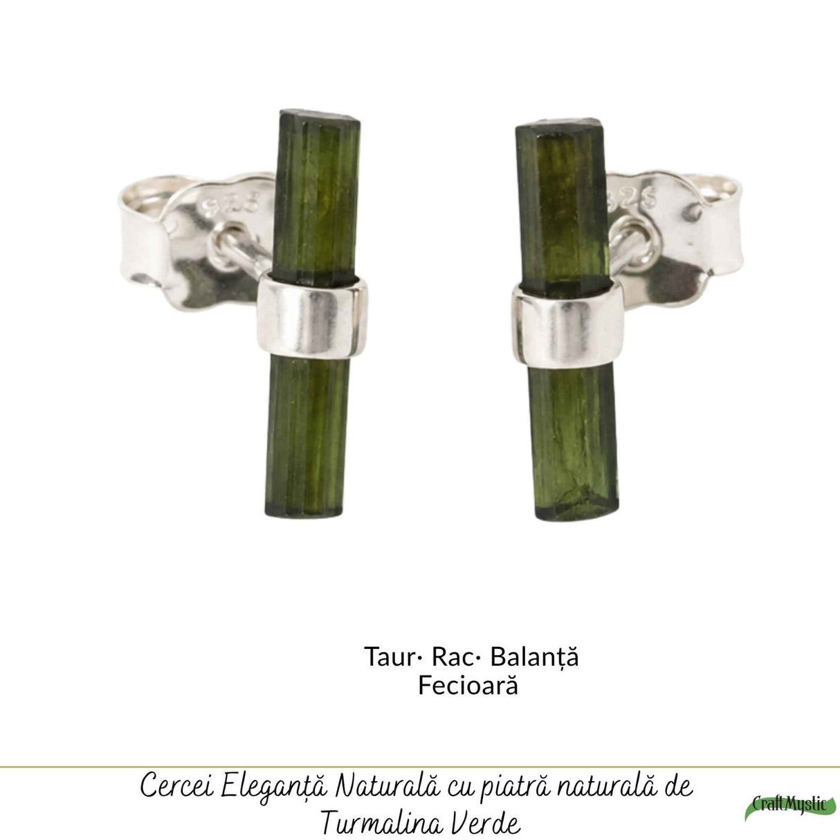 Cercei Argint 925 cu Turmalina Verde Bruta – Prosperitate si Echilibru Emotional
