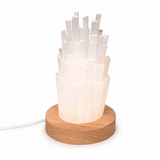 Lampa din Selenit Natural cu Baza din Lemn – Purificare, Liniste si Energie Pozitiva