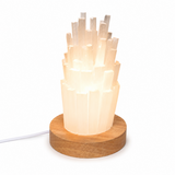 Lampa din Selenit Natural cu Baza din Lemn – Purificare, Liniste si Energie Pozitiva