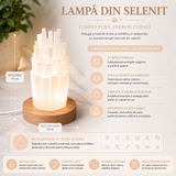 Lampa din Selenit Natural cu Baza din Lemn – Purificare, Liniste si Energie Pozitiva