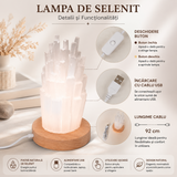 Lampa din Selenit Natural cu Baza din Lemn – Purificare, Liniste si Energie Pozitiva