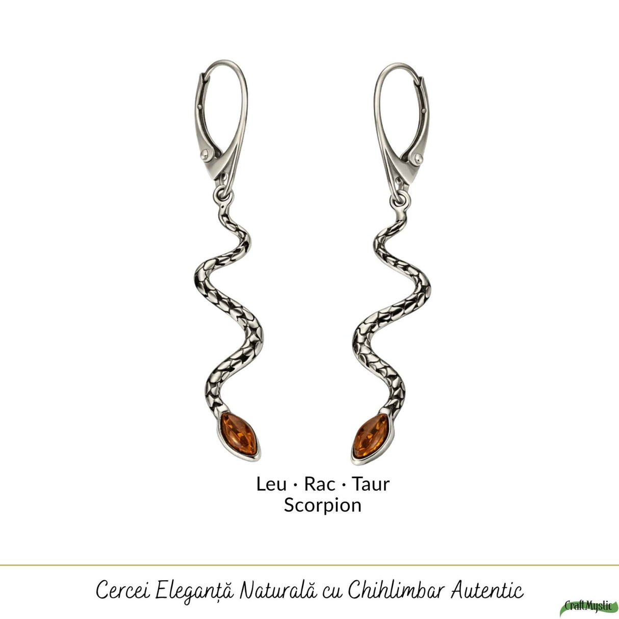 Cercei Argint 925 Sarpe cu Chihlimbar - Transformare, Energie si Eleganta