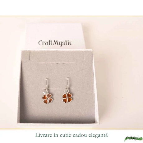 Cercei Argint 925 Trifoi cu Chihlimbar - Noroc, Energie Pozitivă și Eleganță