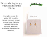 Cercei Argint 925 cu Citrin Natural forma de lacrima- Energie si Prosperitate