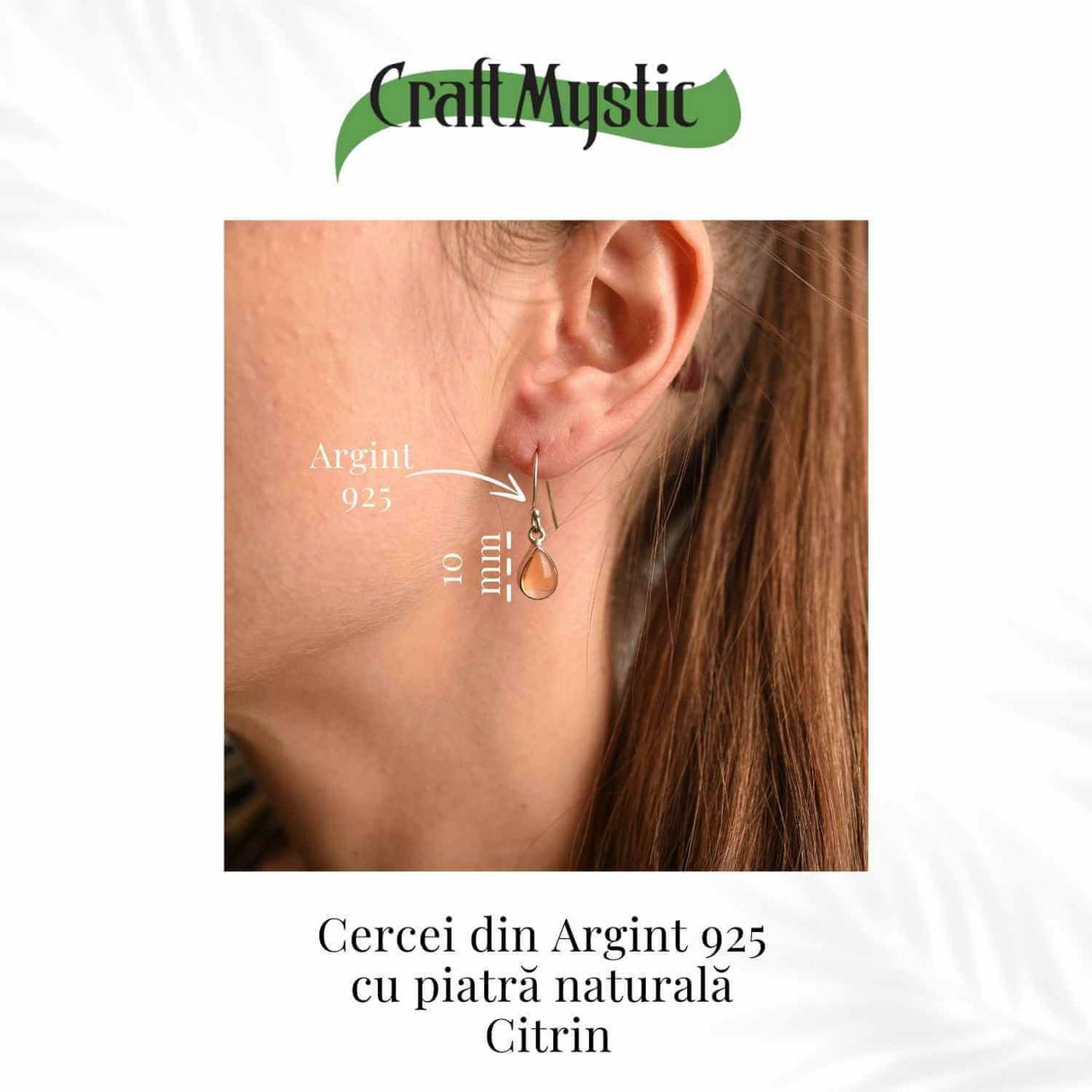 Cercei Argint 925 cu Citrin Natural forma de lacrima- Energie si Prosperitate