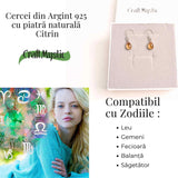 Cercei Argint 925 cu Citrin Natural forma de lacrima- Energie si Prosperitate