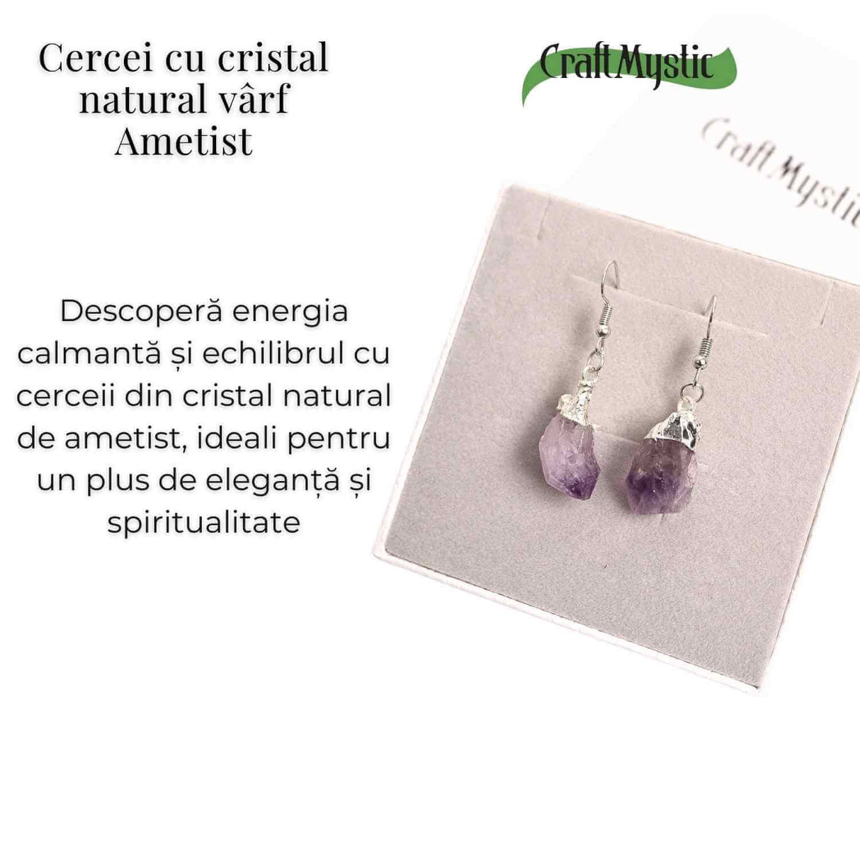 Cercei argintii cu Ametist Brut, argintii - Claritate si protectie spirituala