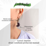 Cercei Argintii cu Ametist Druzy Natural Semiluna - Protectie si Claritate