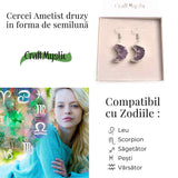 Cercei Argintii cu Ametist Druzy Natural Semiluna - Protectie si Claritate