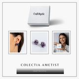 Cercei cu Cristal de Ametist Druzy - Inchidere pe Tija cu Opritor
