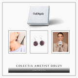 Cercei Argintii cu Ametist Druzy Natural Rotund - Claritate si Eleganta