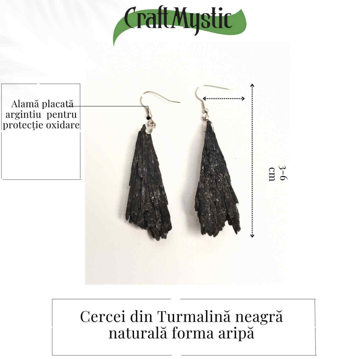 Cercei cu Turmalina Neagra model Aripa - Protectie si Eleganta Naturala