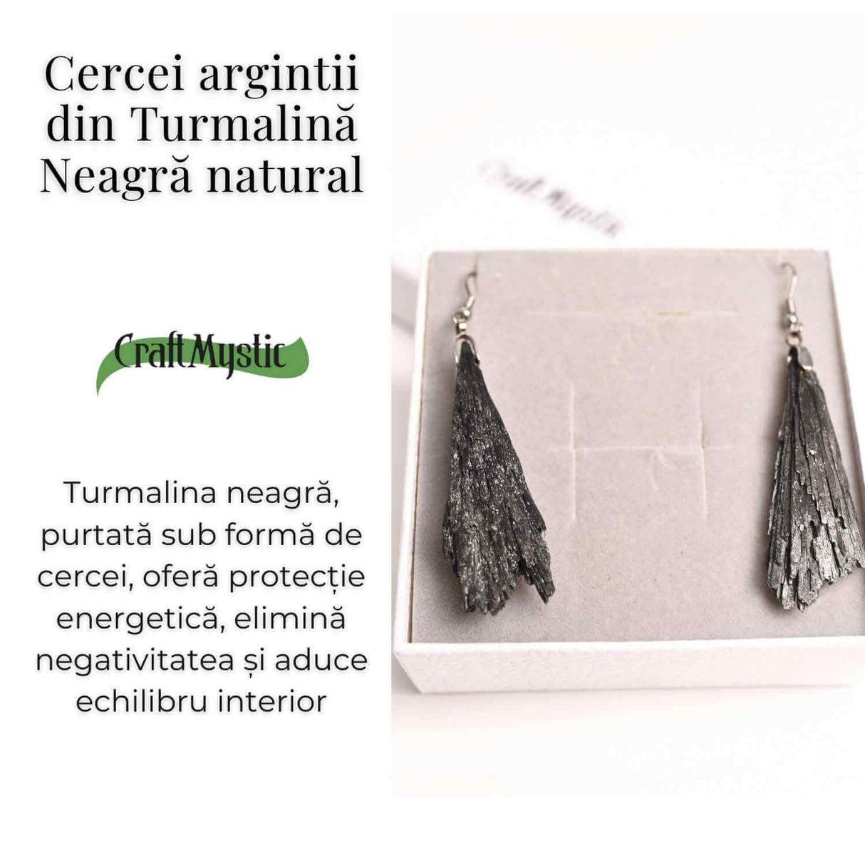 Cercei cu Turmalina Neagra model Aripa - Protectie si Eleganta Naturala