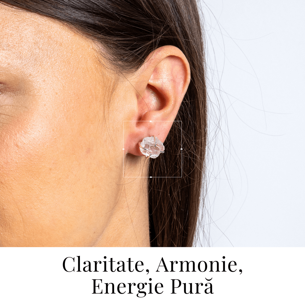 Cristalul puritatii - Cercei stud argintii cu cuart transparent natural