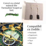Cercei Argintii cu model Lant si Turmalina Neagra Bruta, Protectie si Eleganta Unica