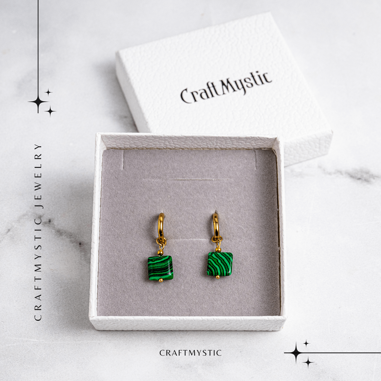 Energie Verde - Cercei cu Malachit Sintetic si Design Minimalist