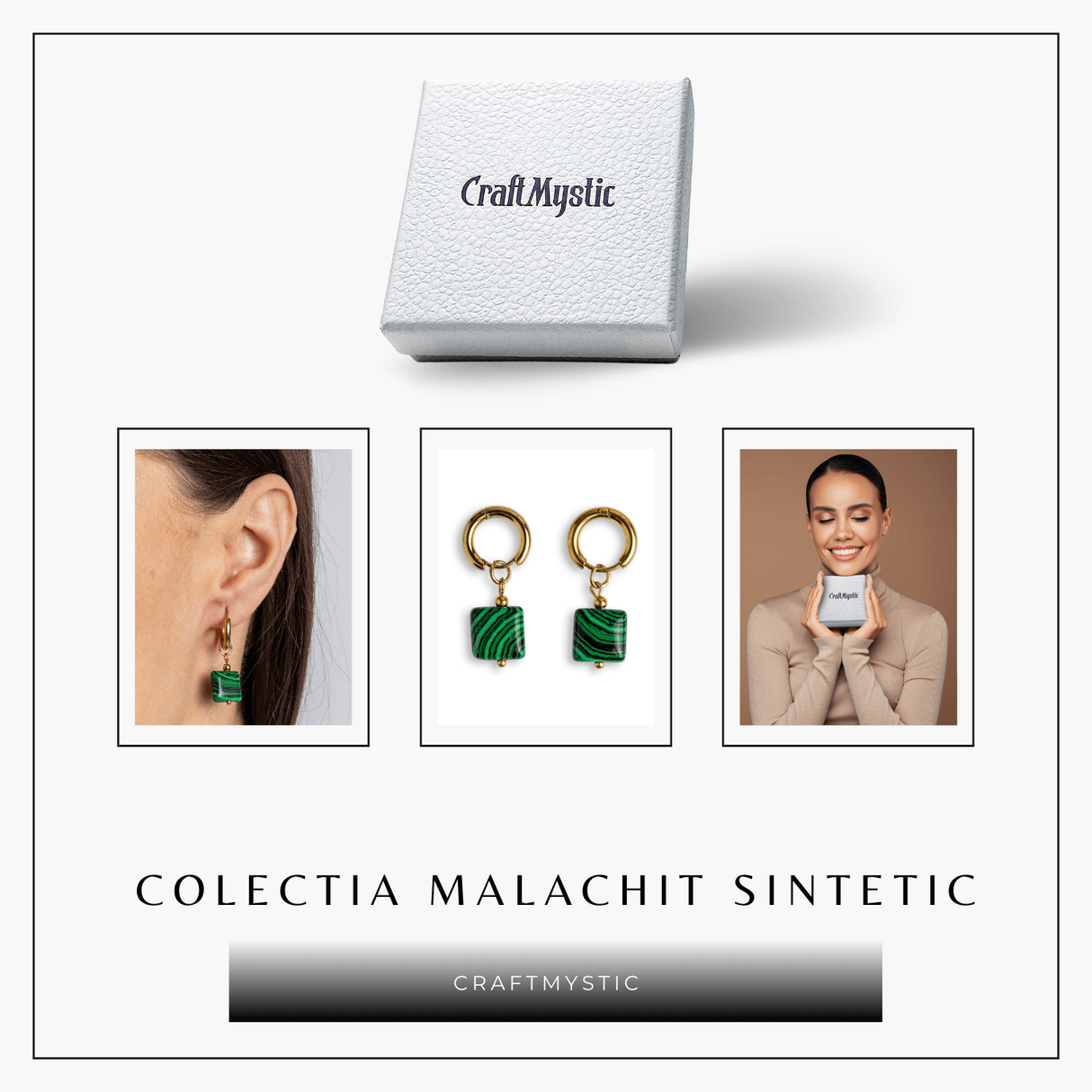 Energie Verde - Cercei cu Malachit Sintetic si Design Minimalist