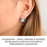 Cercei model sferic cu Acvamarin Brut - Calm si Claritate Mentala