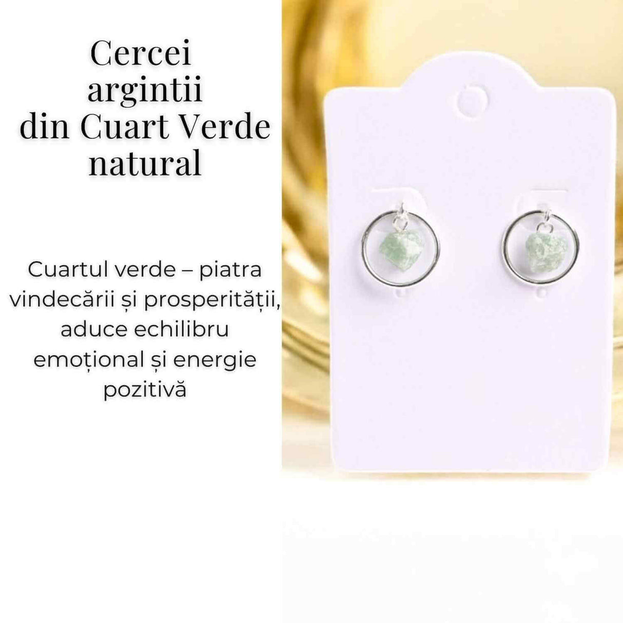 Cercei sferici cu Cuart Verde - Echilibru si Energie Pozitiva