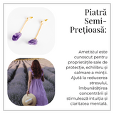 Cercei Aurii Lungii cu Ametist Brut Natural - Eleganta si Protectie Spirituala