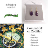 Cercei Aurii eleganti cu Ametist natural Fatetat - Eleganta si Calm Interioar
