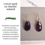 Cercei Aurii eleganti cu Ametist natural Fatetat - Eleganta si Calm Interioar