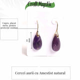 Cercei Aurii eleganti cu Ametist natural Fatetat - Eleganta si Calm Interioar